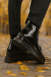 Ghete Casual din Piele Lac Negre cu Accesoriu - WENAGhete damaBigiottos Shoes