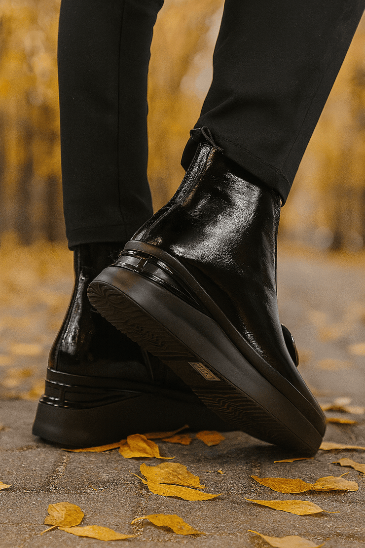 Ghete Casual din Piele Lac Negre cu Accesoriu - WENAGhete damaBigiottos Shoes