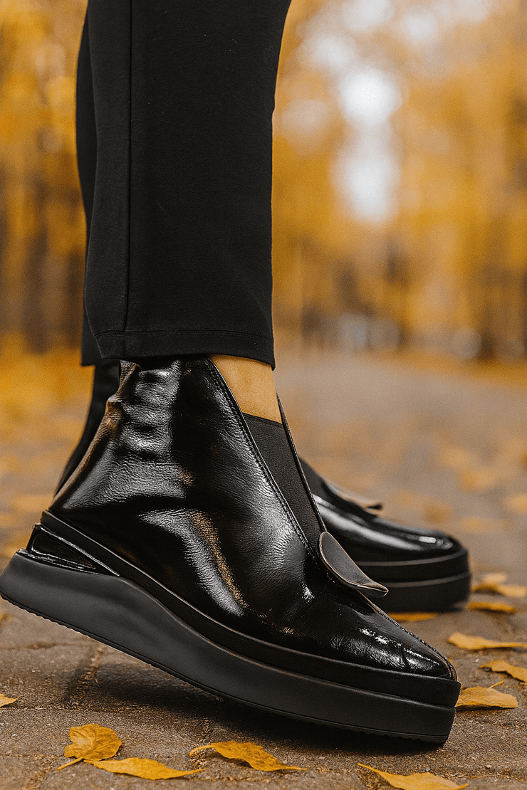 Ghete Casual din Piele Lac Negre cu Accesoriu - WENAGhete damaBigiottos Shoes