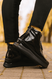 Ghete Casual din Piele Lac Negre cu Accesoriu - WERSAGhete damaBigiottos Shoes