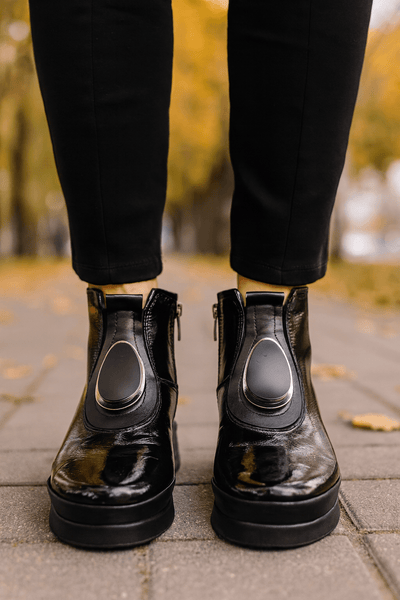 Ghete Casual din Piele Lac Negre cu Accesoriu - WERSAGhete damaBigiottos Shoes