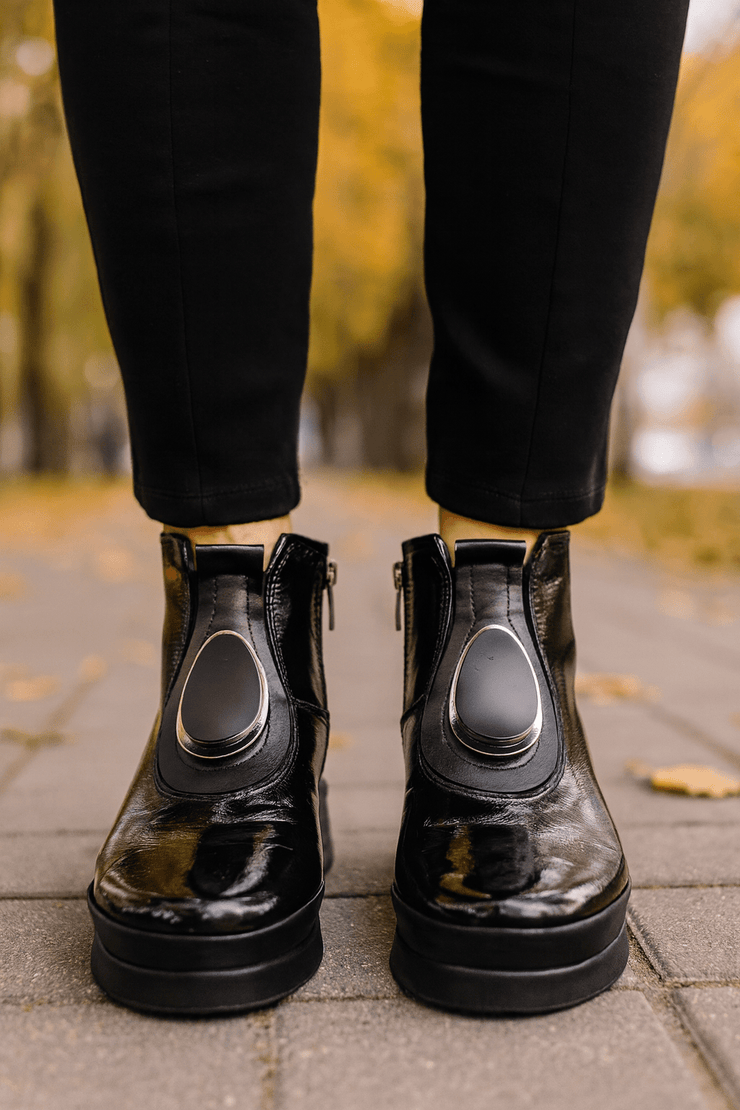 Ghete Casual din Piele Lac Negre cu Accesoriu - WERSAGhete damaBigiottos Shoes