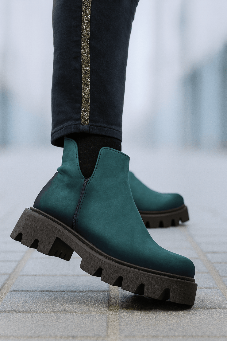 Ghete Casual din Piele Nubuk Verde cu Fermoar - FALYGhete damaBigiottos Shoes