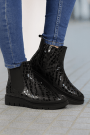 Ghete Dama din Piele Croco Negre cu Elastic si Fermoar - YZGhete damaBigiottos Shoes