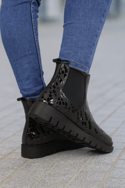 Ghete Dama din Piele Croco Negre cu Elastic si Fermoar - YZGhete damaBigiottos Shoes