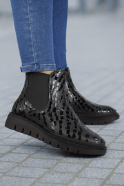 Ghete Dama din Piele Croco Negre cu Elastic si Fermoar - YZGhete damaBigiottos Shoes