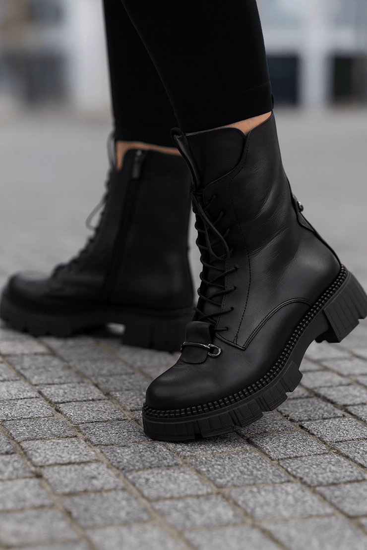 Ghete Dama din Piele Negre cu Accesoriu - GEZIGhete damaBigiottos Shoes