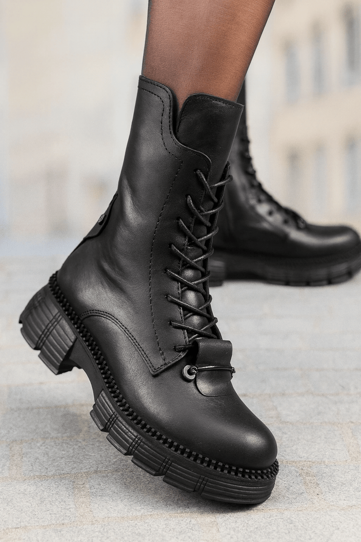 Ghete Dama din Piele Negre cu Accesoriu - GEZIGhete damaBigiottos Shoes