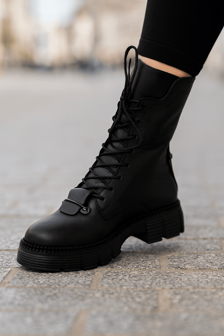 Ghete Dama din Piele Negre cu Accesoriu - GEZIGhete damaBigiottos Shoes