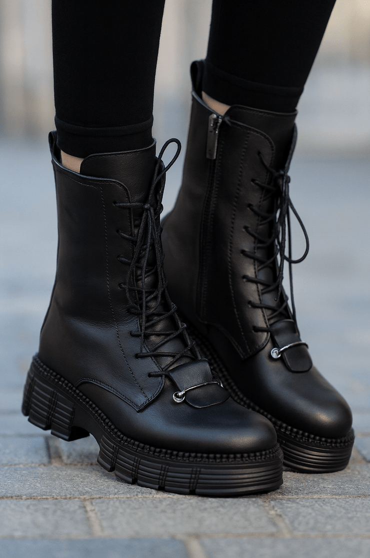 Ghete Dama din Piele Negre cu Accesoriu - GEZIGhete damaBigiottos Shoes