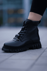 Ghete Dama din Piele Negre cu Accesoriu - GEZI BGhete damaBigiottos Shoes