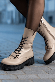 Ghete Dama din Piele Taupe cu Accesoriu - GENIGhete damaBigiottos Shoes