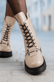 Ghete Dama din Piele Taupe cu Accesoriu - GENIGhete damaBigiottos Shoes