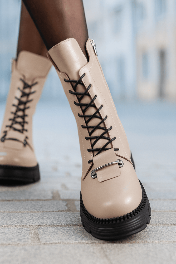 Ghete Dama din Piele Taupe cu Accesoriu - GENIGhete damaBigiottos Shoes