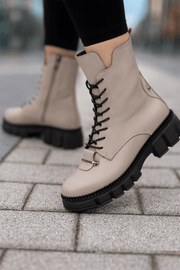 Ghete Dama din Piele Taupe cu Accesoriu - GENIGhete damaBigiottos Shoes