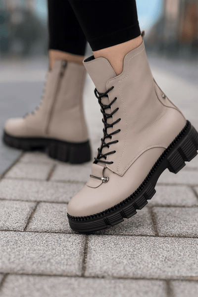 Ghete Dama din Piele Taupe cu Accesoriu - GENIGhete damaBigiottos Shoes