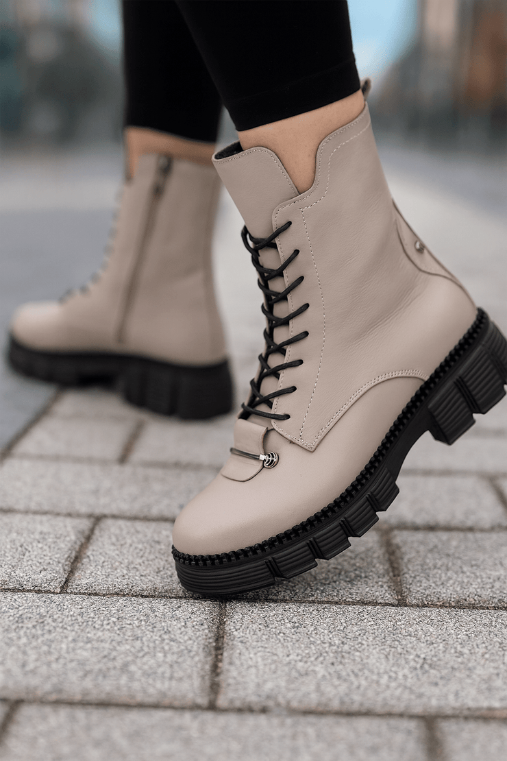 Ghete Dama din Piele Taupe cu Accesoriu - GENIGhete damaBigiottos Shoes