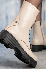 Ghete Dama din Piele Taupe cu Accesoriu - GENIGhete damaBigiottos Shoes