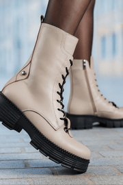 Ghete Dama din Piele Taupe cu Accesoriu - GENIGhete damaBigiottos Shoes