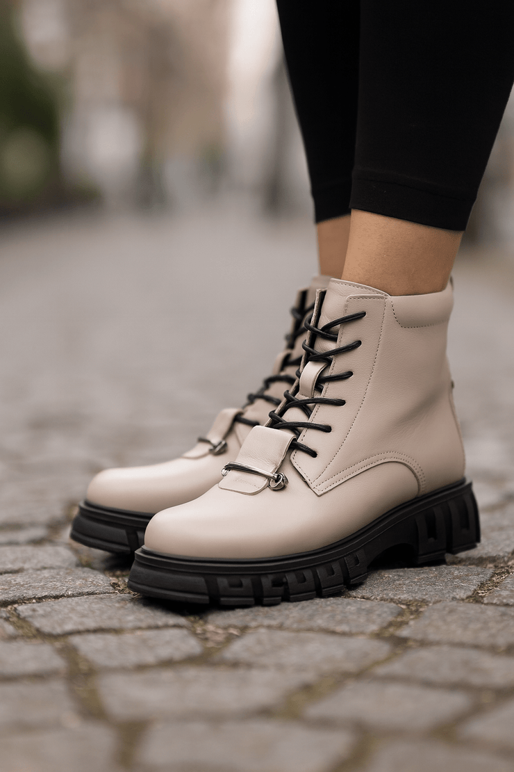 Ghete Dama din Piele Taupe cu Accesoriu - GENI BGhete damaBigiottos Shoes