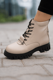 Ghete Dama din Piele Taupe cu Accesoriu - GENI BGhete damaBigiottos Shoes