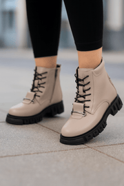 Ghete Dama din Piele Taupe cu Accesoriu - GENI BGhete damaBigiottos Shoes