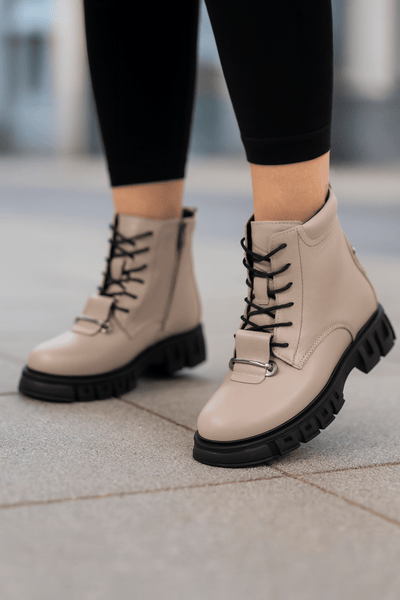 Ghete Dama din Piele Taupe cu Accesoriu - GENI BGhete damaBigiottos Shoes