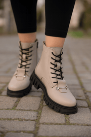 Ghete Dama din Piele Taupe cu Accesoriu - GENI BGhete damaBigiottos Shoes