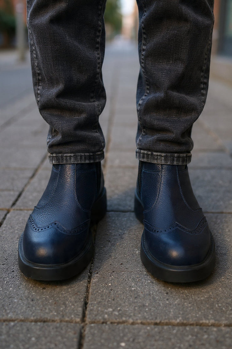 Ghete Inalte Brabati din Piele Bleumarin cu Fermoar - LUKGhete BarbatiBigiottos Shoes