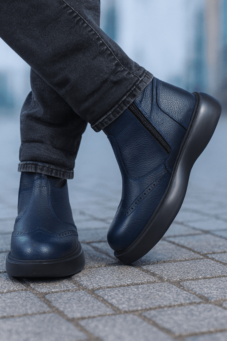 Ghete Inalte Brabati din Piele Bleumarin cu Fermoar - LUKGhete BarbatiBigiottos Shoes