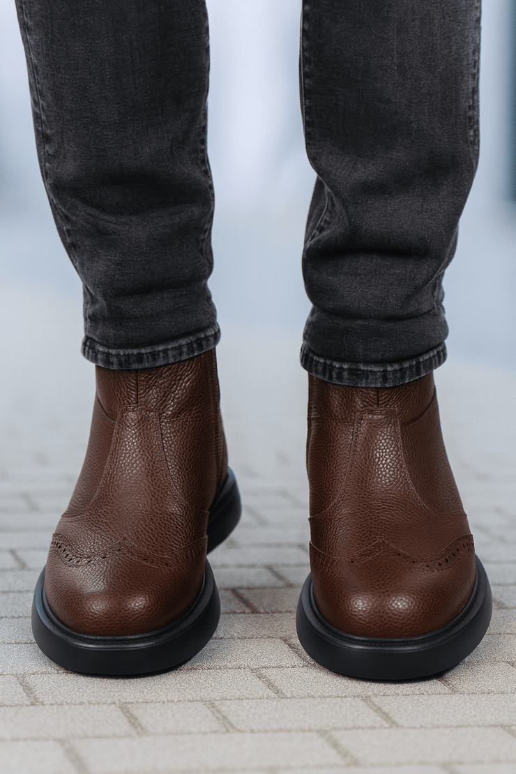 Ghete Inalte Brabati din Piele Maro cu Fermoar - LUKEGhete BarbatiBigiottos Shoes