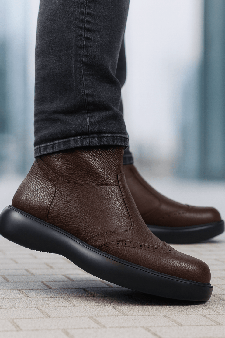 Ghete Inalte Brabati din Piele Maro cu Fermoar - LUKEGhete BarbatiBigiottos Shoes