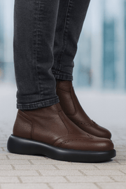 Ghete Inalte Brabati din Piele Maro cu Fermoar - LUKEGhete BarbatiBigiottos Shoes