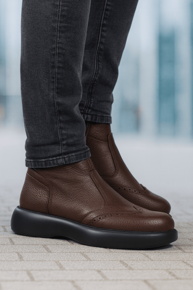 Ghete Inalte Brabati din Piele Maro cu Fermoar - LUKEGhete BarbatiBigiottos Shoes