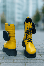 Ghete Inalte Dama din Piele Galbene cu Accesoriu - OMAGhete damaBigiottos Shoes