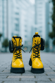 Ghete Inalte Dama din Piele Galbene cu Accesoriu - OMAGhete damaBigiottos Shoes