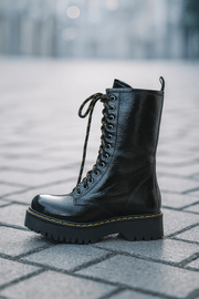 Ghete Inalte Dama din Piele Lac Negre cu Fermoar - OMYGhete damaBigiottos Shoes