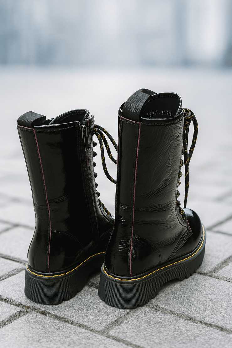 Ghete Inalte Dama din Piele Lac Negre cu Fermoar - OMYGhete damaBigiottos Shoes