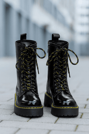 Ghete Inalte Dama din Piele Lac Negre cu Fermoar - OMYGhete damaBigiottos Shoes