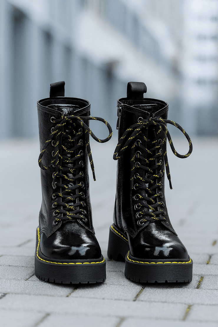 Ghete Inalte Dama din Piele Lac Negre cu Fermoar - OMYGhete damaBigiottos Shoes