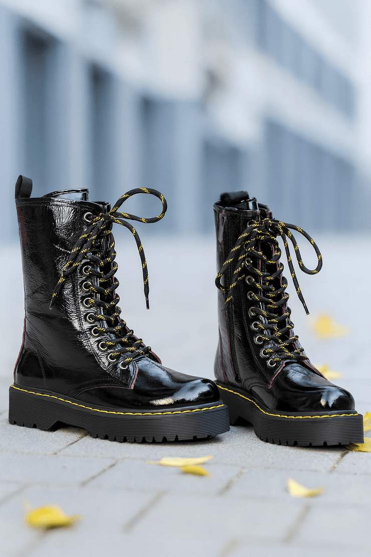 Ghete Inalte Dama din Piele Lac Negre cu Fermoar - OMYGhete damaBigiottos Shoes