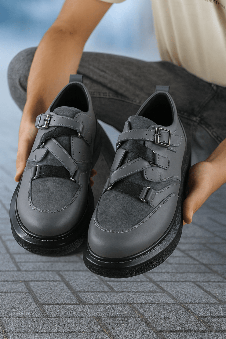 Pantofi Casual Barbati din Piele Gri cu Catarame - ANDUPantofi casual barbatiBigiottos Shoes