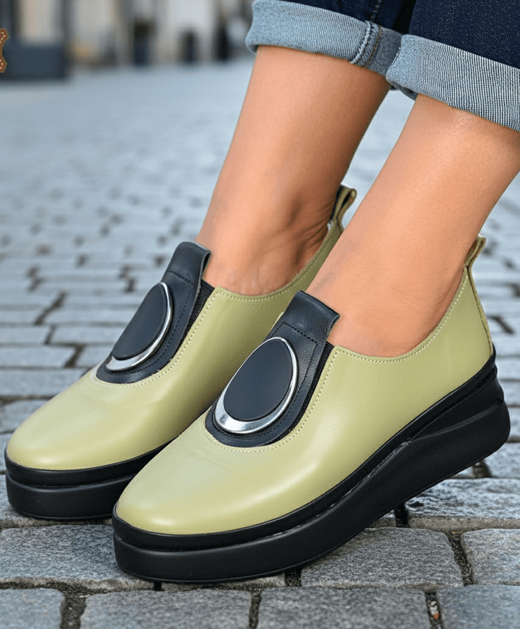 Pantofi Casual Dama din Piele Avokado cu Accesoriu - EZAPantofi casual damaBigiottos Shoes