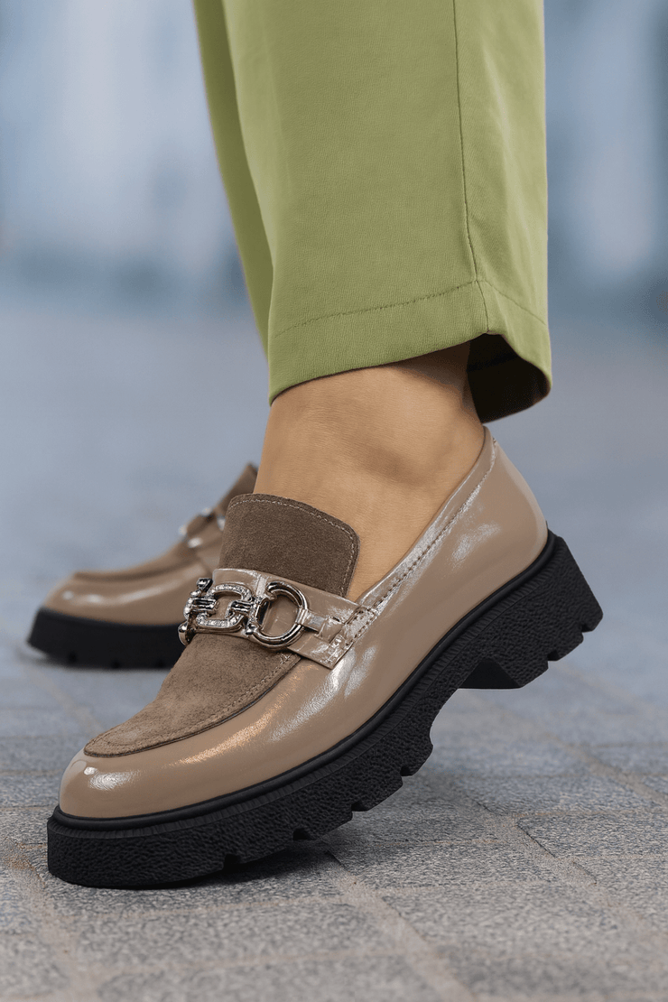 Pantofi Casual Dama din Piele cu Accesoriu BEJ - ELINAPantofi casual damaBigiottos Shoes