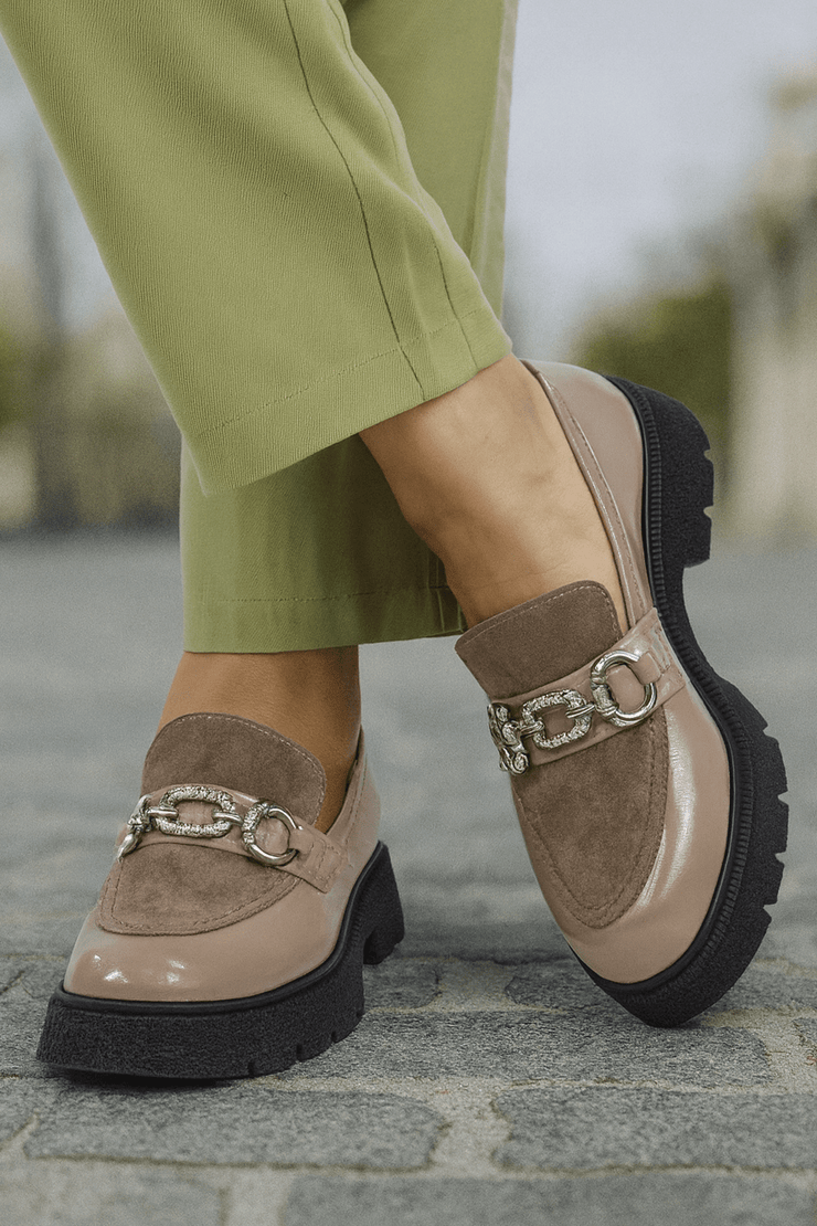 Pantofi Casual Dama din Piele cu Accesoriu BEJ - ELINAPantofi casual damaBigiottos Shoes