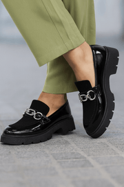 Pantofi Casual Dama din Piele cu Accesoriu Negri - ELBAPantofi casual damaBigiottos Shoes