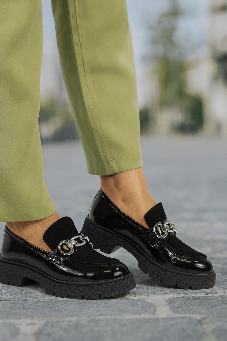 Pantofi Casual Dama din Piele cu Accesoriu Negri - ELBAPantofi casual damaBigiottos Shoes