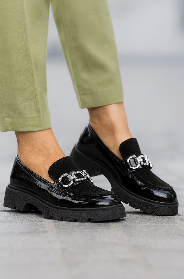 Pantofi Casual Dama din Piele cu Accesoriu Negri - ELBAPantofi casual damaBigiottos Shoes