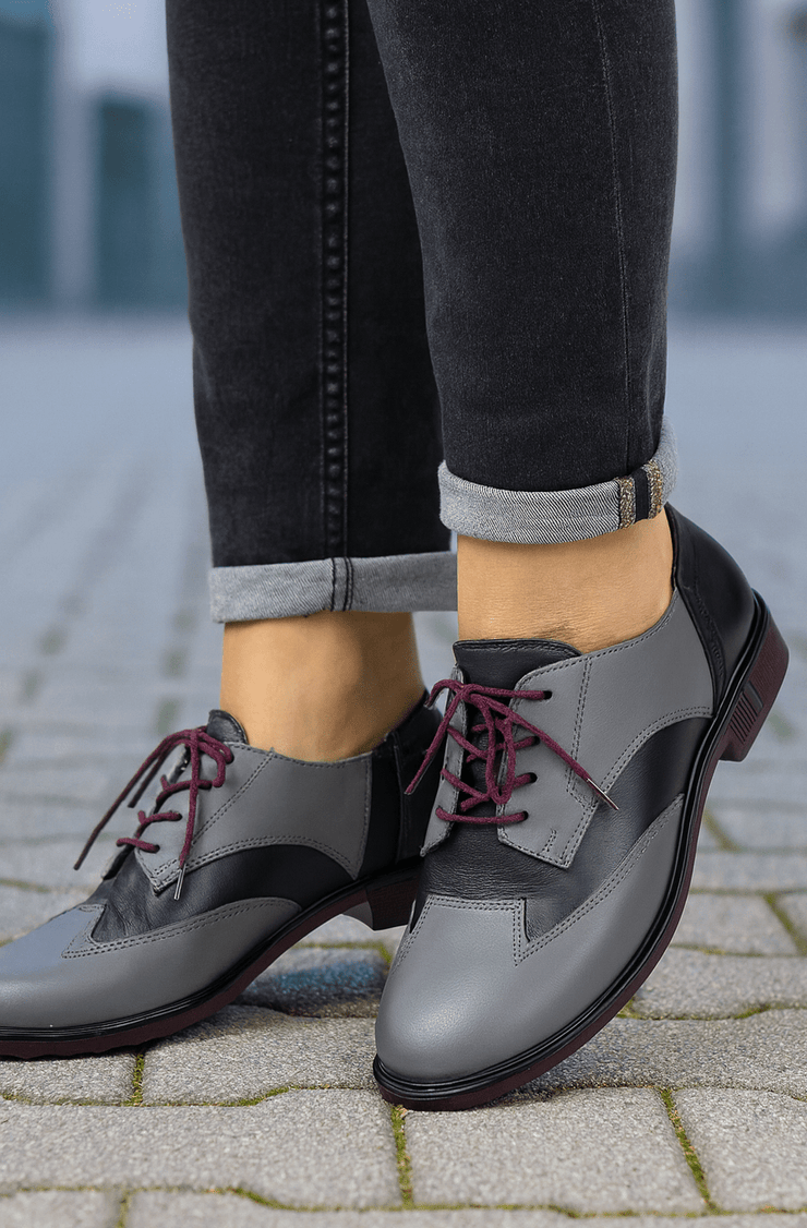 Pantofi Casual Dama din Piele Gri cu Negru - TELAPantofi casual damaBigiottos Shoes