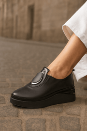 Pantofi Casual Dama din Piele Negri cu Accesoriu - ENAPantofi casual damaBigiottos Shoes